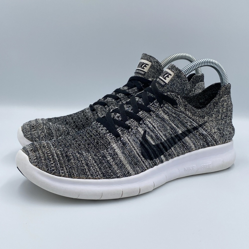 Nike Free RN Flyknit Women's 8 Oreo Black White Running Shoes 831070-100 2016